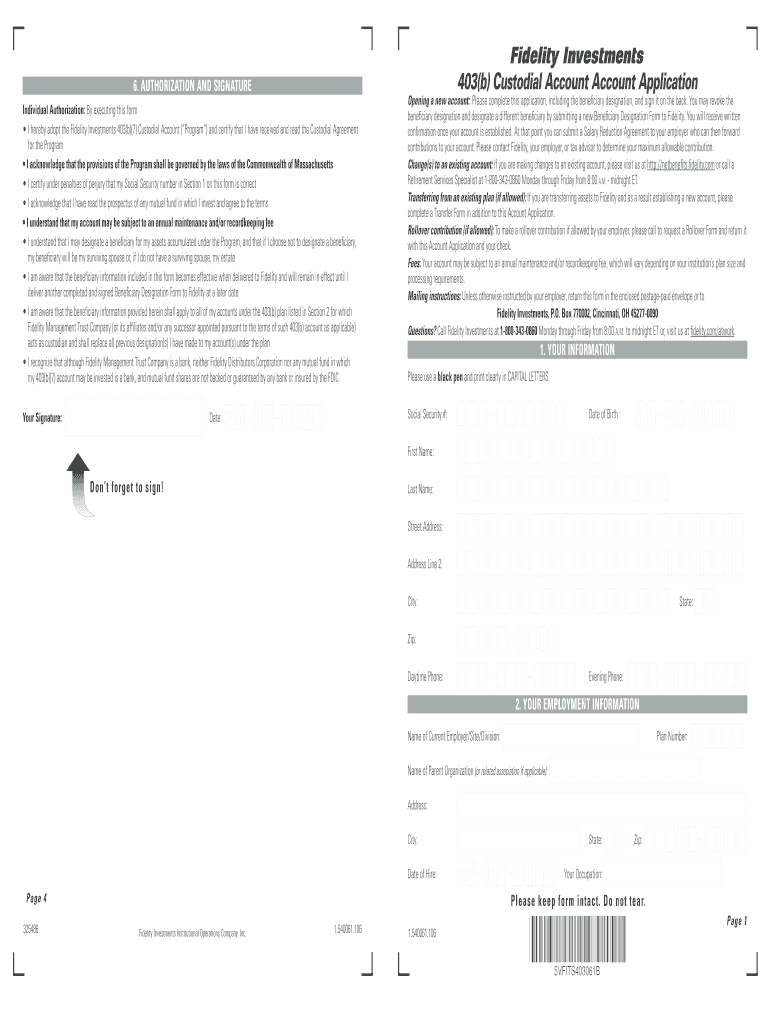 Fidelity Investments 403(b) Custodial Account Account Application - fordham Preview on Page 1