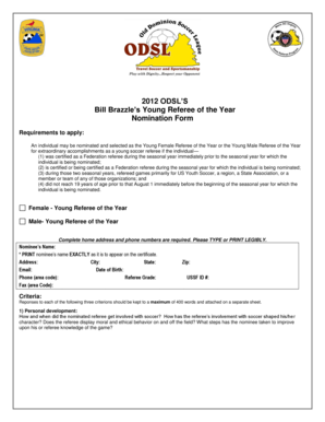 Schedule management plan template excel - 2012 ODSL'S Bill Brazzle's Young Referee of the Year Nomination ... - odsl