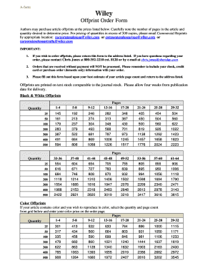 Wiley Article Offprint Order Form