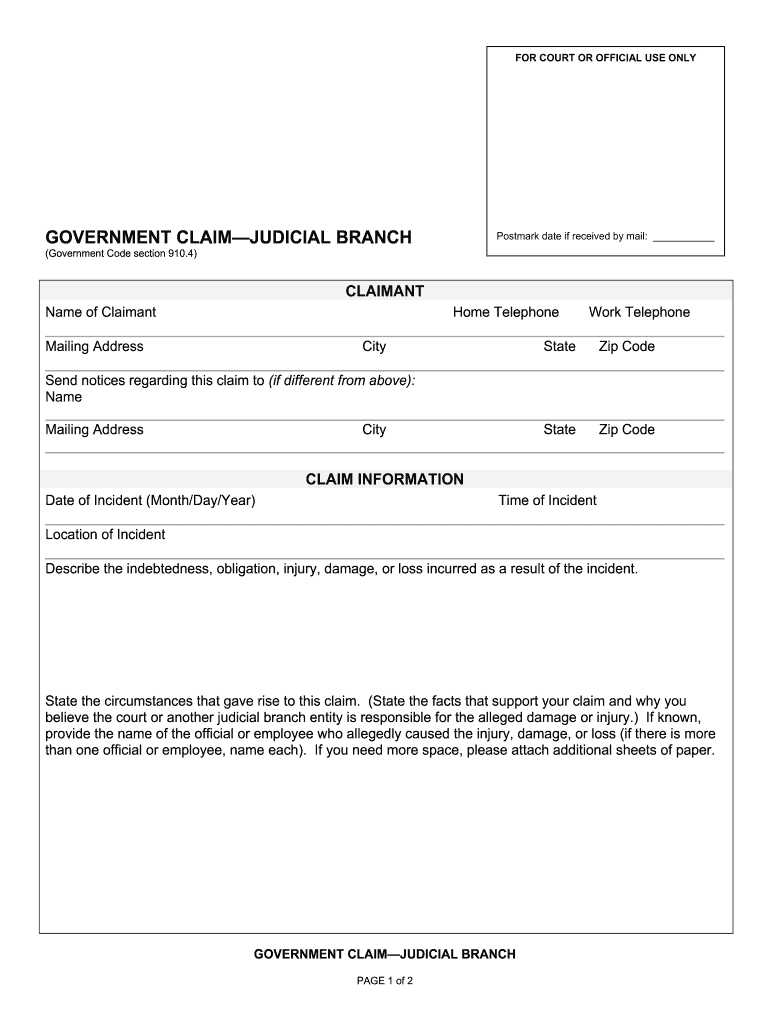 CA Superior Court Government Claim Complete Legal Document Online