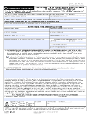 Appointment of Veterans Service Organization as Claimant's Representative