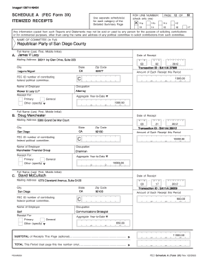 fillable online schedule a fec form 3x itemized receipts fec form 3x