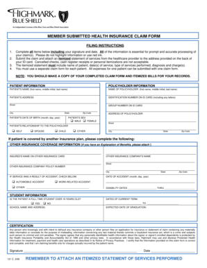 Member Submitted Health Insurance Claim Form