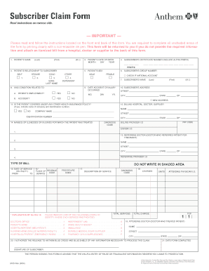 Subscriber Claim Form