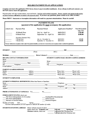 2012-2013 Payment Plan Application