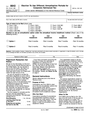 IRS Form 8842 Election to Use Different Annualization Periods