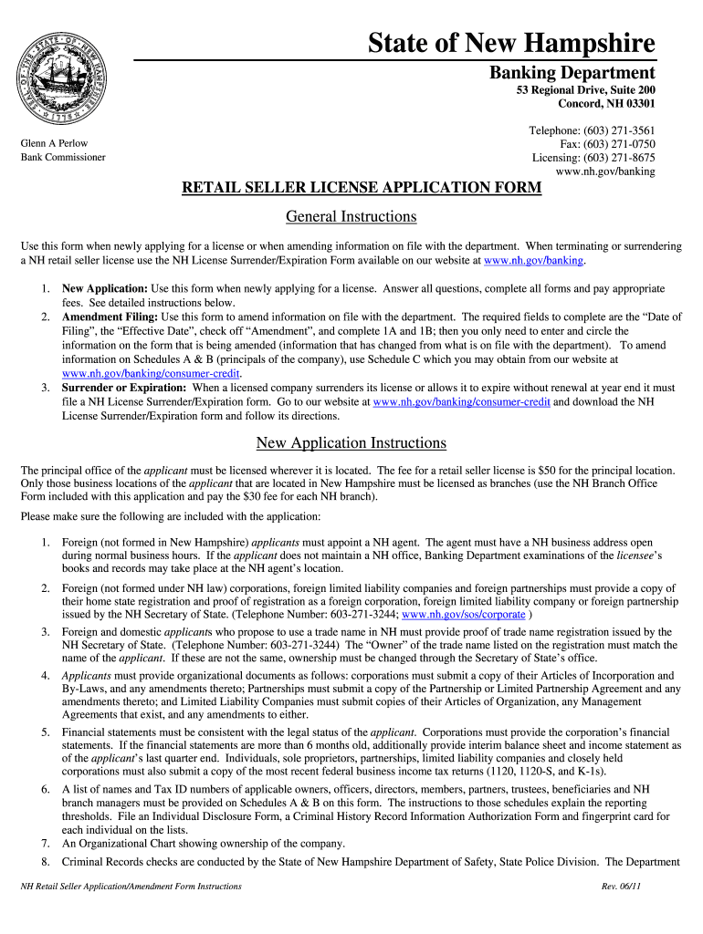 Complete New Motor Vehicle Retail Seller Application Form - NH gov - nh Preview on Page 1