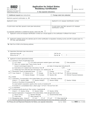 US Form 8802 Residency Certification