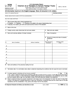 US Form 3520 Foreign Trust Information Return