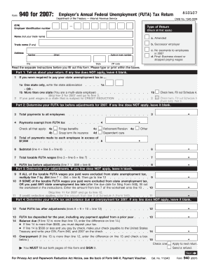 Form 940 2007 Employer’s Annual Federal Unemployment Tax Return