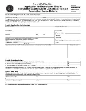 Massachusetts Corporation Excise Return Extension Form