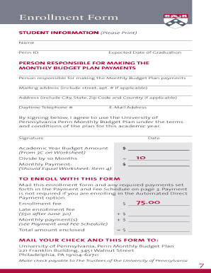 University of Pennsylvania Monthly Budget Plan Enrollment Form - sfs upenn