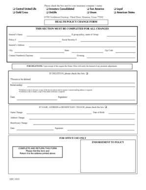 Health Policy Change Form