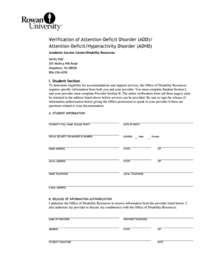 Rowan University ADD ADHD Verification Form
