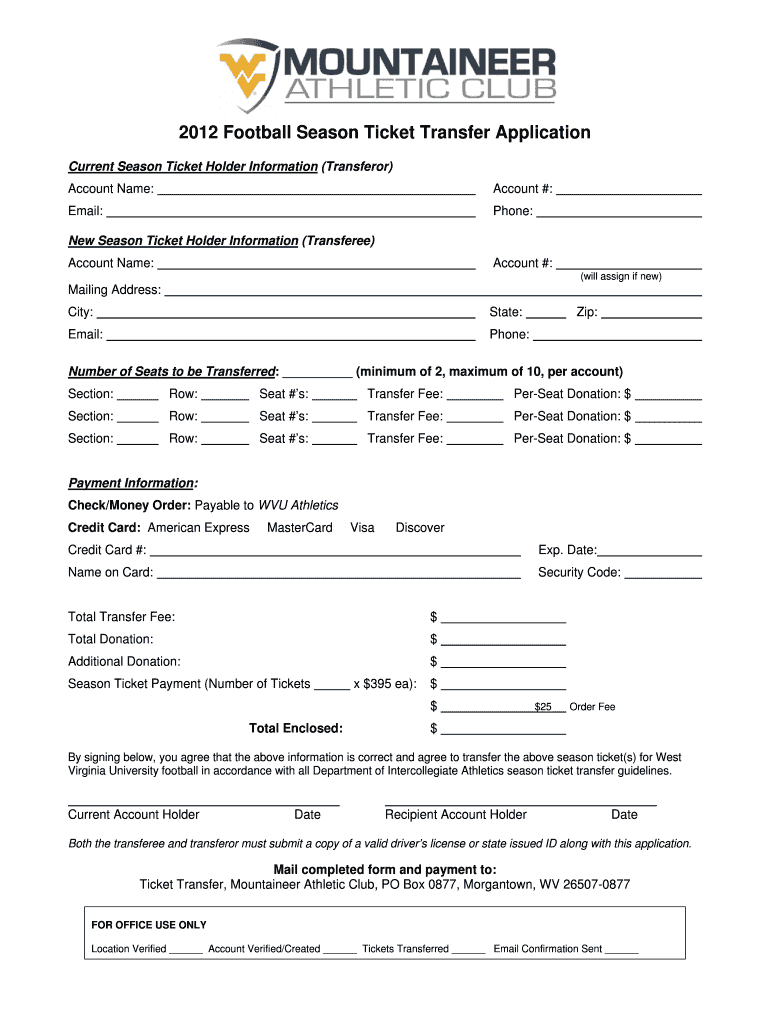 2012 Football Season Ticket Transfer Application Preview on Page 1