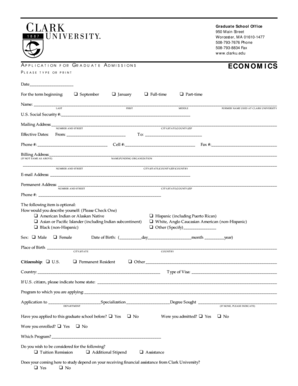 Graduate Admissions Application for Economics