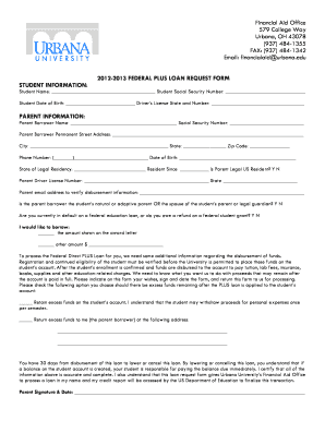 parent plus loan urbana university form