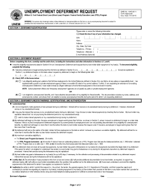 Unemployment Deferment Request Form