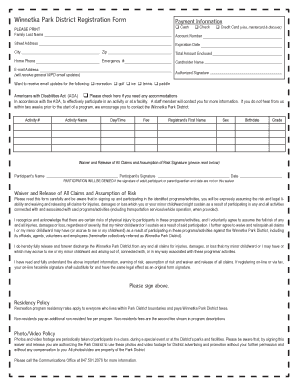Winnetka Park District Registration Form