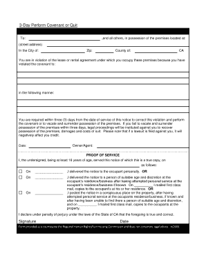 Eviction notice los angels - 3 days covenant or quit ca fillable form