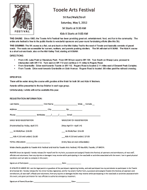 Download our 5K Registration Form / Waiver - Tooele Arts Festival - tooeleartsfestival