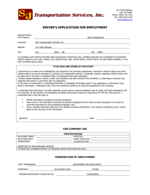 Driver’s Application for Employment