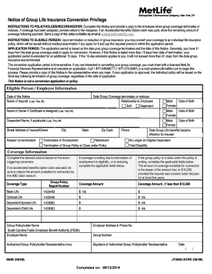 MetLife Group Life Insurance Conversion Notice