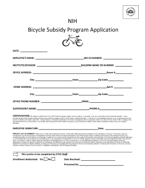 NIH Bicycle Subsidy Program Application