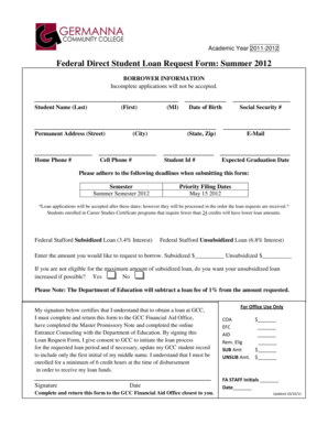 Federal Direct Student Loan Request Form