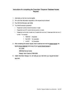 Prescriber Dispenser Database Access Request