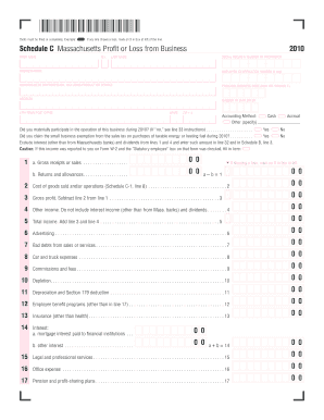 Massachusetts Schedule C Profit or Loss Form 2010