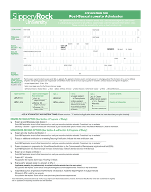 Post-Baccalaureate Admission Application