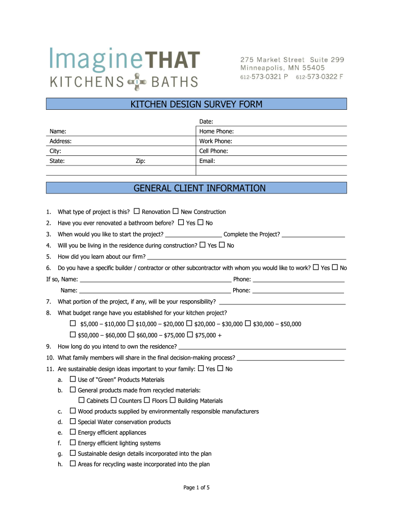 kitchen remodel questionnaire Preview on Page 1