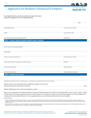 Texas Residence Homestead Exemption Application