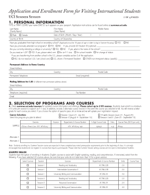 UCI Summer Session Application Form
