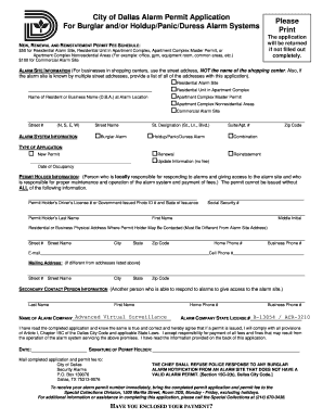 City of Dallas Alarm Permit Application