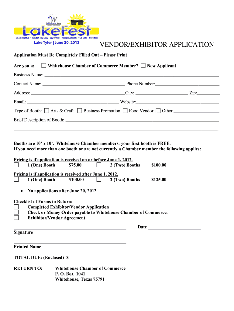 VENDOR EXHIBITOR APPLICATION Preview on Page 1