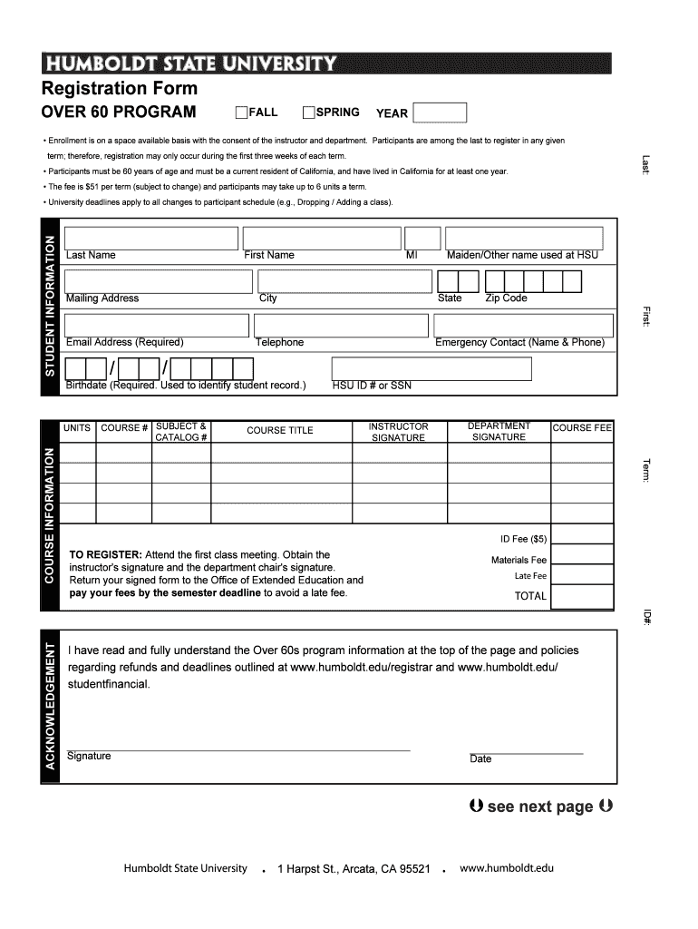 Registration Form - Humboldt State University - pine humboldt Preview on Page 1