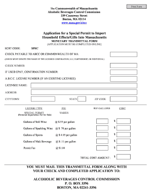 Massachusetts Special Permit to Import Alcohol
