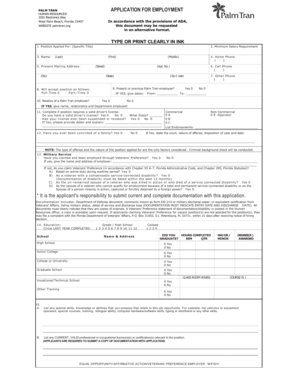 Palm Tran Employment Application Form