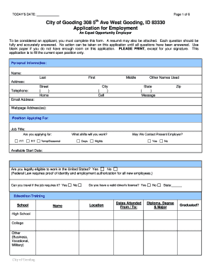 Employment Application Form - Sample - goodingidaho