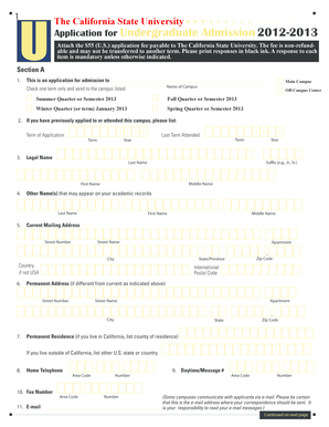 California State University Undergraduate Admission Application