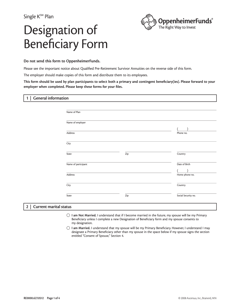 oppenheimer single k distribution form Preview on Page 1