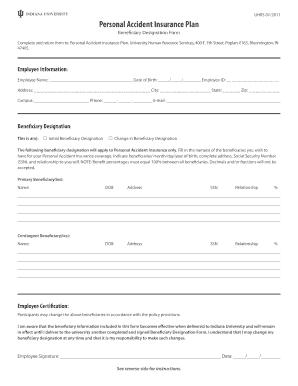 Personal Accident Insurance Beneficiary Designation Form