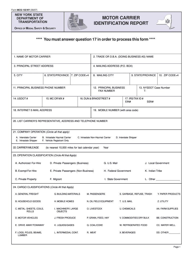 Mcs 150 Fill Online Printable Fillable Blank PdfFiller