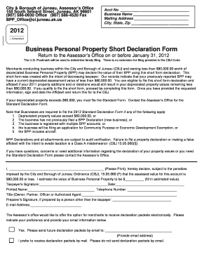 2012 personal property declaration short form