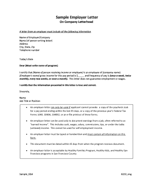 Employer letter form