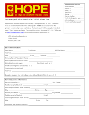 Student Application Form for 2012-2013 School Year - hopeccs