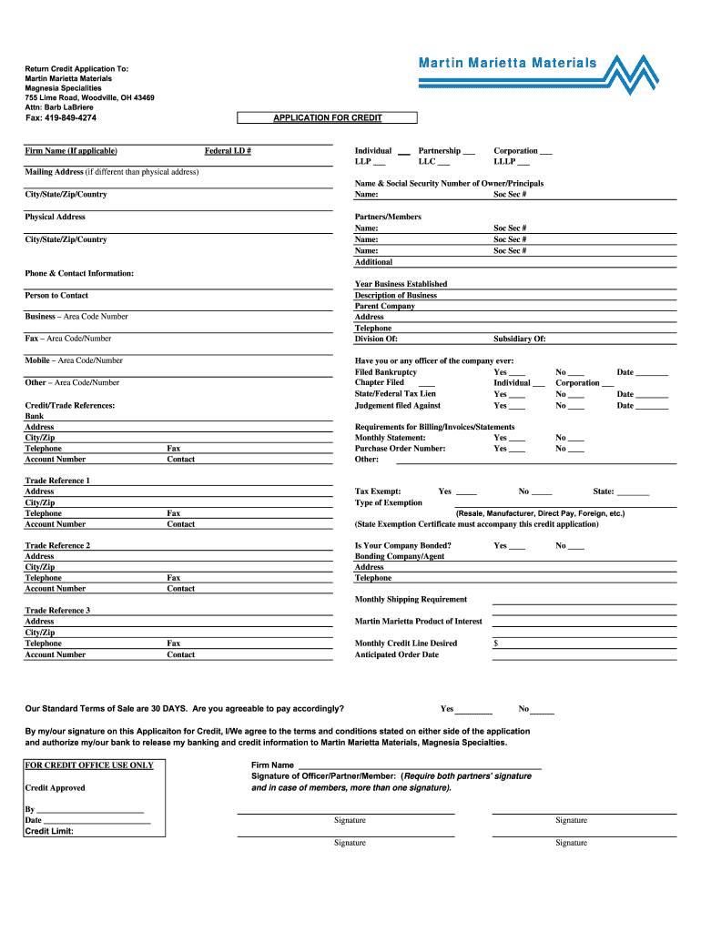 martin marietta credit application Preview on Page 1