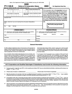 Ohio FT-1120-S Notice of S Corporation Status